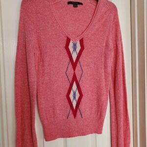 Vintage Express Sweater Pink Y2K Academia Argyle Lambswool Preppy Med